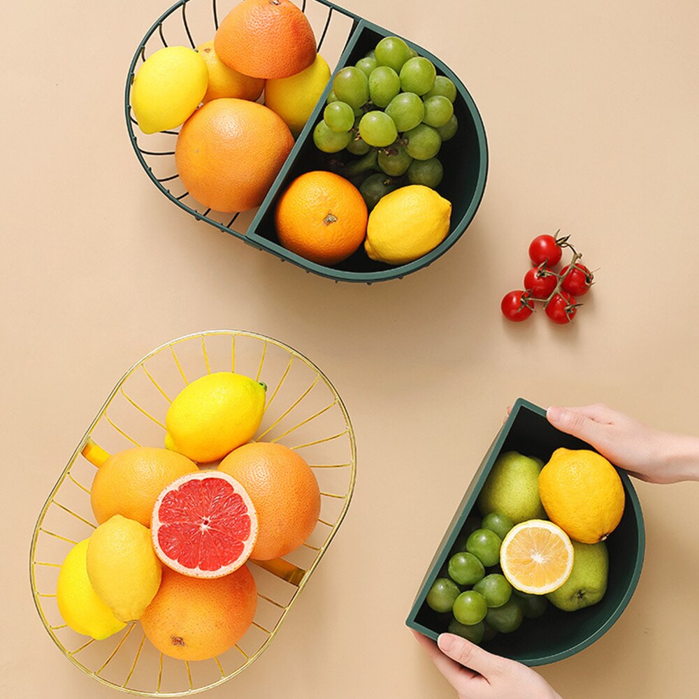 Metal Hollowed Out Fruit Vegetable Snack Tray Bowl Basket Kitchen Storage Rack Holder Large Capacity Kitchen Organizer Basket
