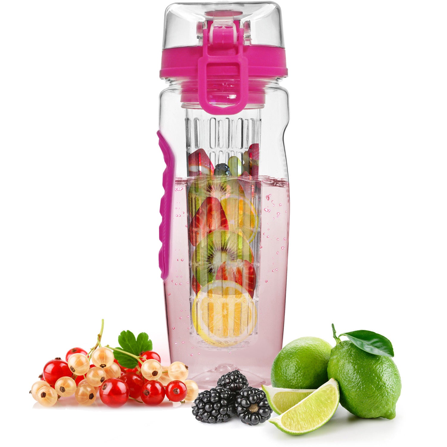 3 Color Options - 1Pc Fruit Infuser Water Bottle 32OZ Juice Shaker Sport With Flip Top Lid Anti-Slip Grips For Office Home Sport Running Walking Hiking