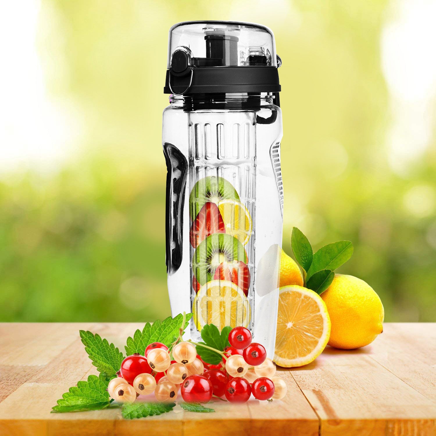 3 Color Options - 1Pc Fruit Infuser Water Bottle 32OZ Juice Shaker Sport With Flip Top Lid Anti-Slip Grips For Office Home Sport Running Walking Hiking
