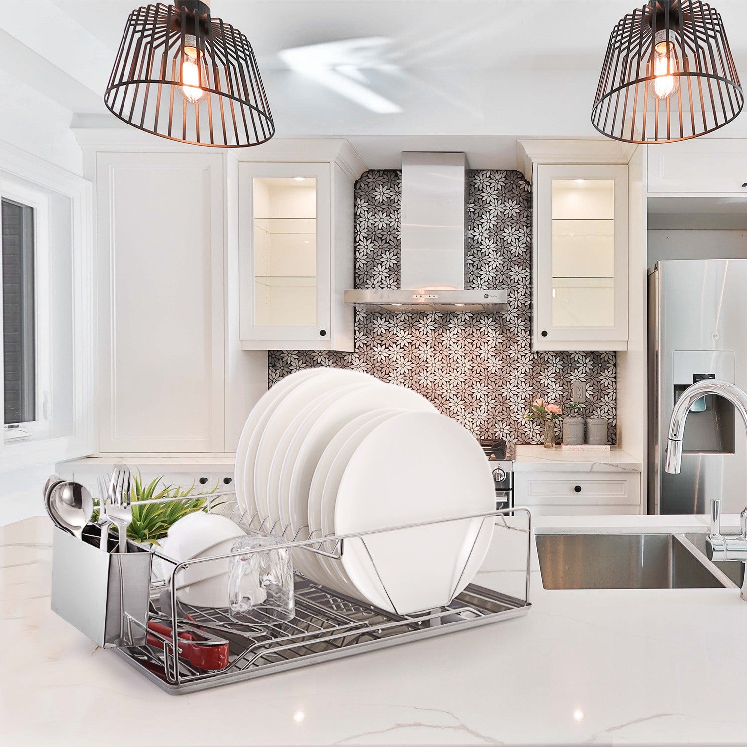 2 Size Optional Dish Drying Rack Stainless Steel Dish Rack With Drainboard Cutlery Holder Kitchen Dish Organizer